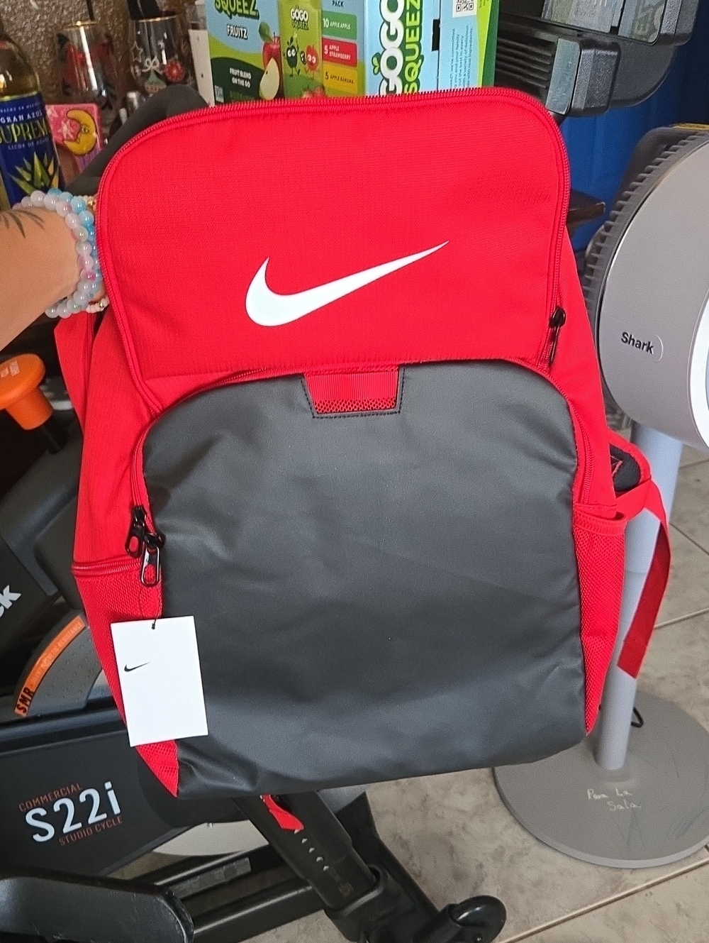 Nike Red and Gray Men's Backpack with White Swoosh